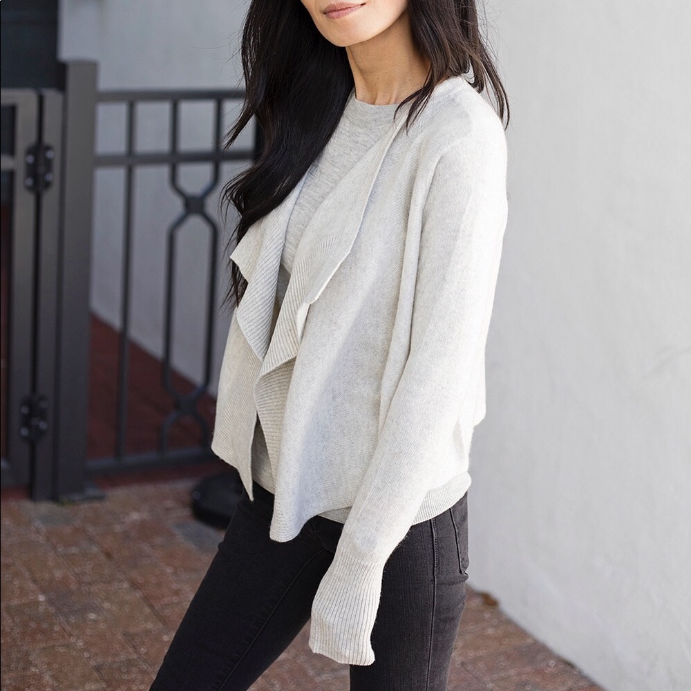 100% Cashmere Open Drape Cardigan in Light Grey - Picture 3 of 6
